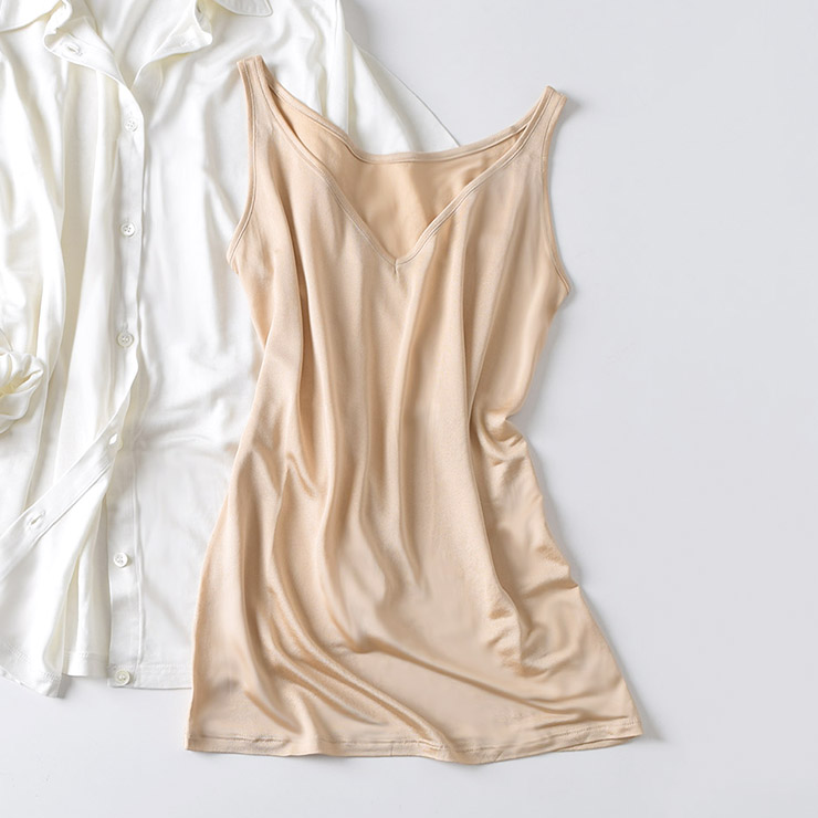 シルク Vネックタンクトップ 透けないスキンシリーズ