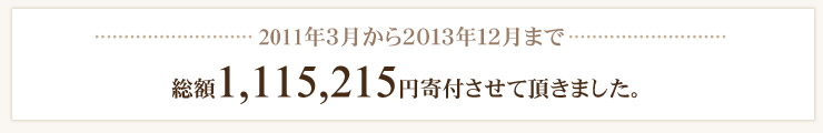 2011年3月から2013年12月まで総額1,115,215円寄付させていただきました。