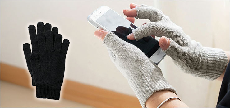 肌側シルク 指開き手袋 スマートフォン対応