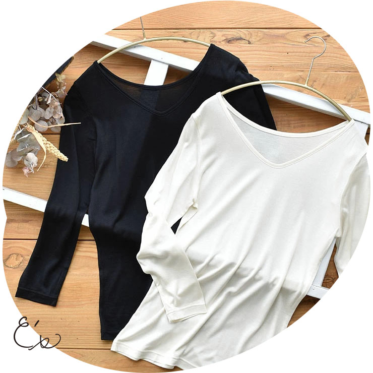 シルク100% インナー 長袖 2way仕様 日本製【ふわ肌シルク】