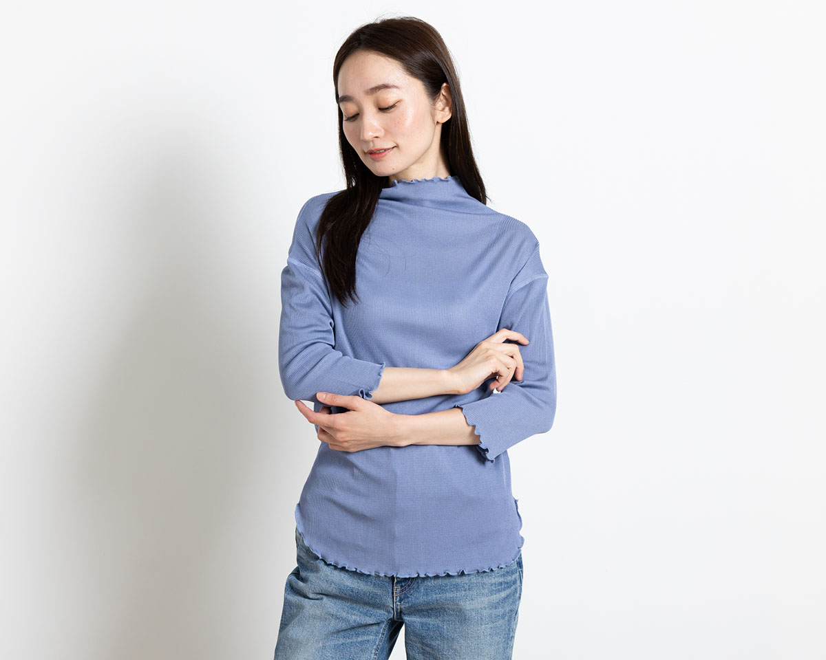 コットンシルク テレコ モックネック 5分袖 インナー
