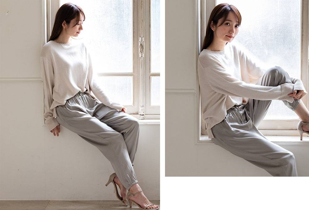 シルク100% ふわふわ加工 クルーネック 長袖 ニット 日本製