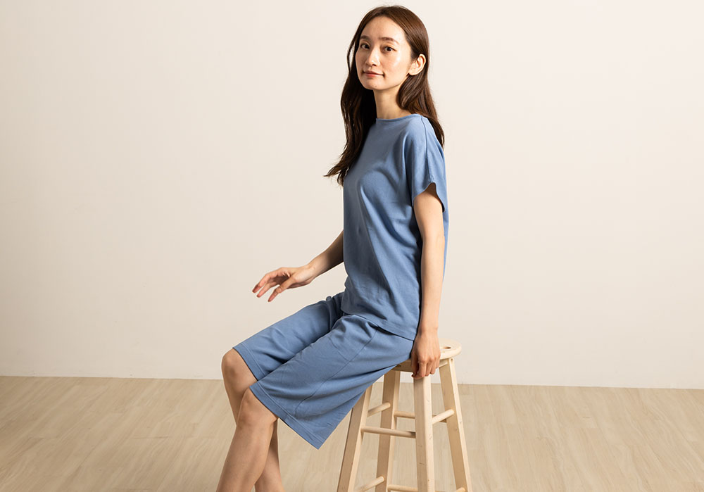 和紙100% 天竺 パジャマ 上下セット 日本製 フレンチ袖トップスとハーフパンツ