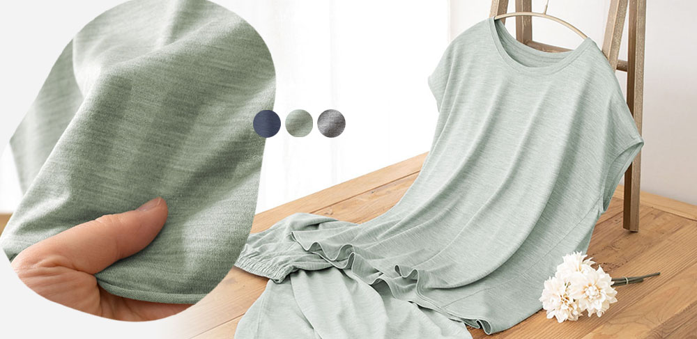 オーガニックコットン100% 和晒しダブルガーゼ 湯上りパジャマ 上下セット フレンチ袖トップスとルームパンツ 日本製