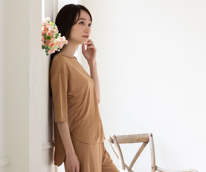 シルク100% 正絹スムース140g 五分袖トップス