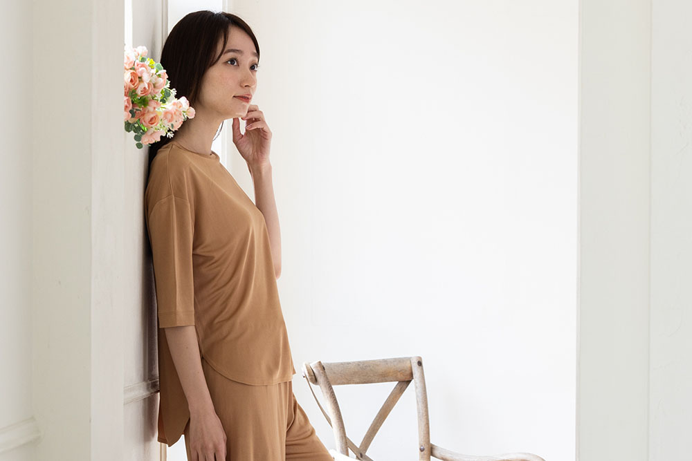 シルク100% 正絹スムース140g 五分袖トップス