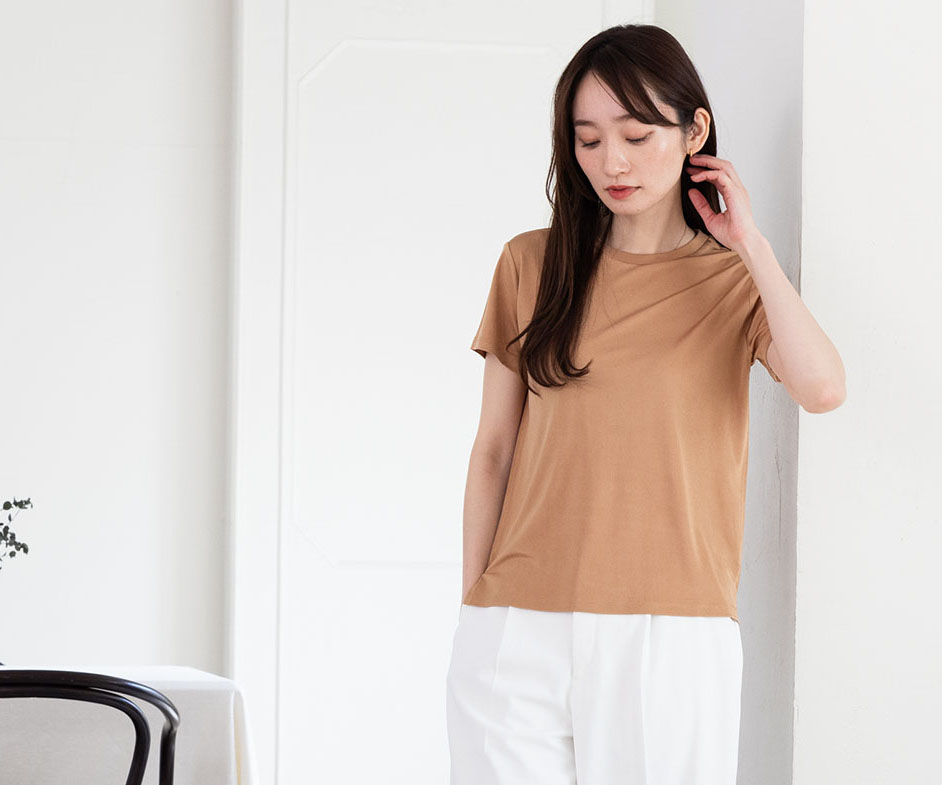 シルク100% 正絹スムース140g クルーネック 半袖Tシャツ