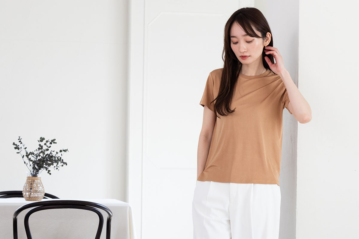 シルク100% 正絹スムース140g クルーネック 半袖Tシャツ