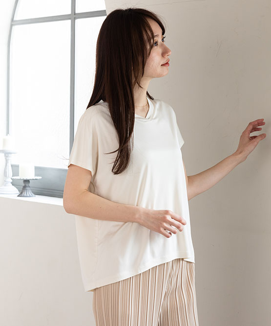 シルク100% 正絹スムース140g Vネック フレンチ袖トップス