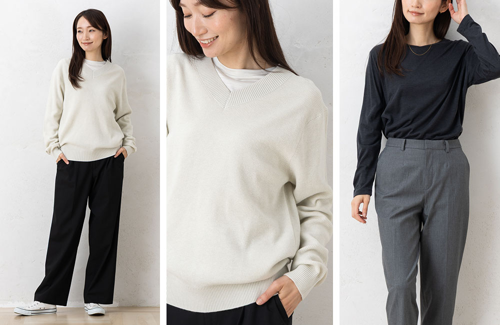 シルク100% ソフトジャージー クルーネック 長袖トップス 日本製 ウォッシャブル加工