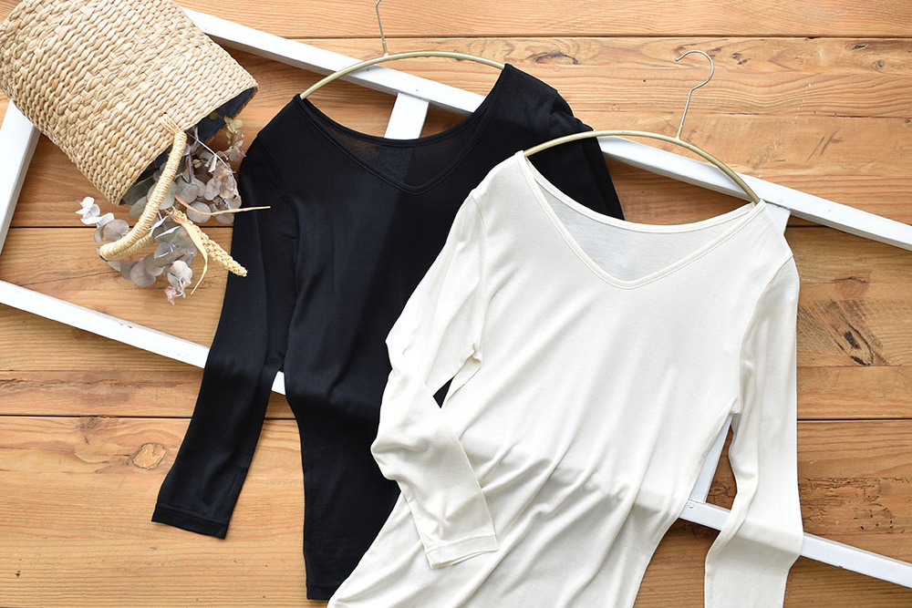 シルク100％ インナー 長袖 2way仕様 日本製【ふわ肌シルク】