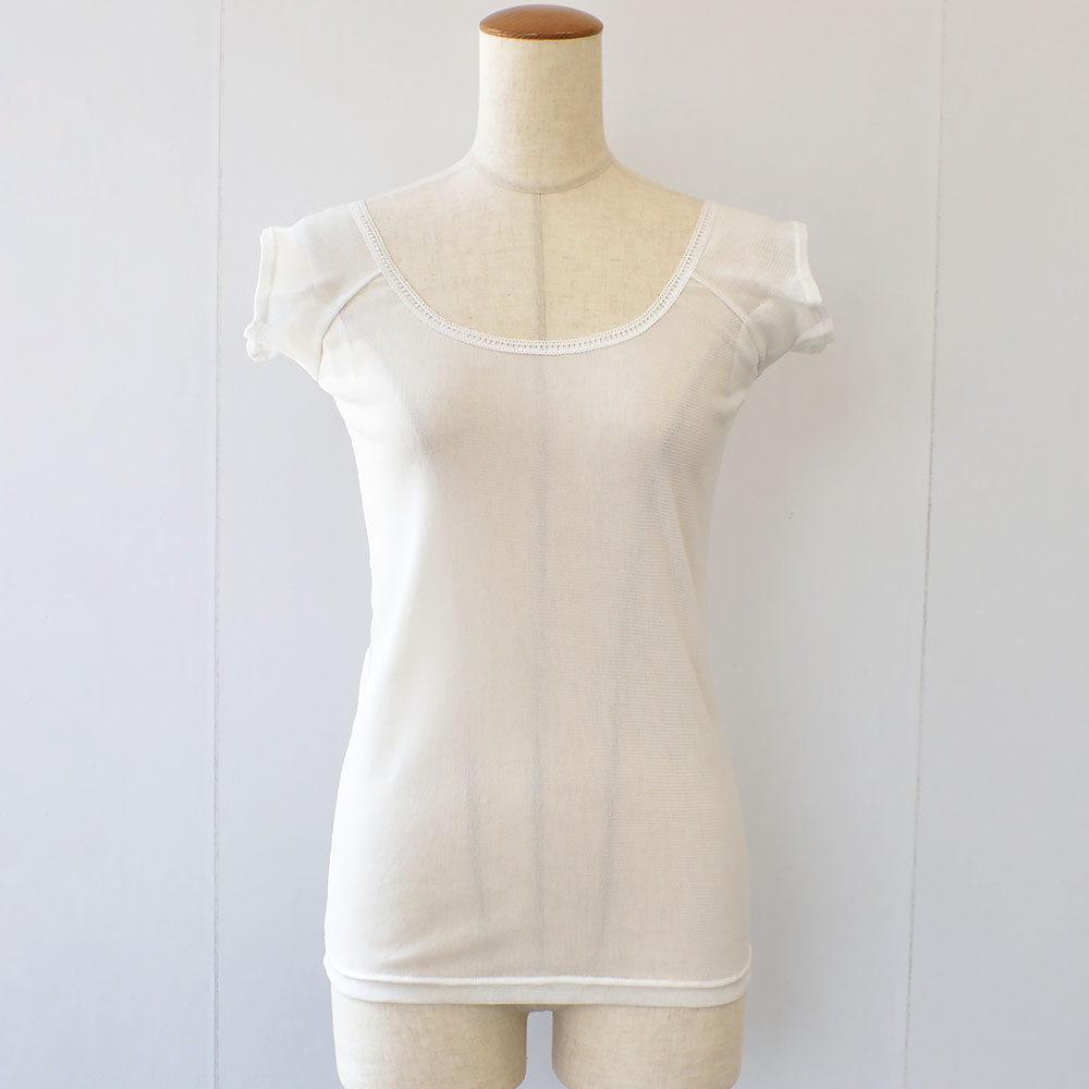 シルクの脇汗パッド付き サラチュール 普通丈 汗取りインナー 日本製