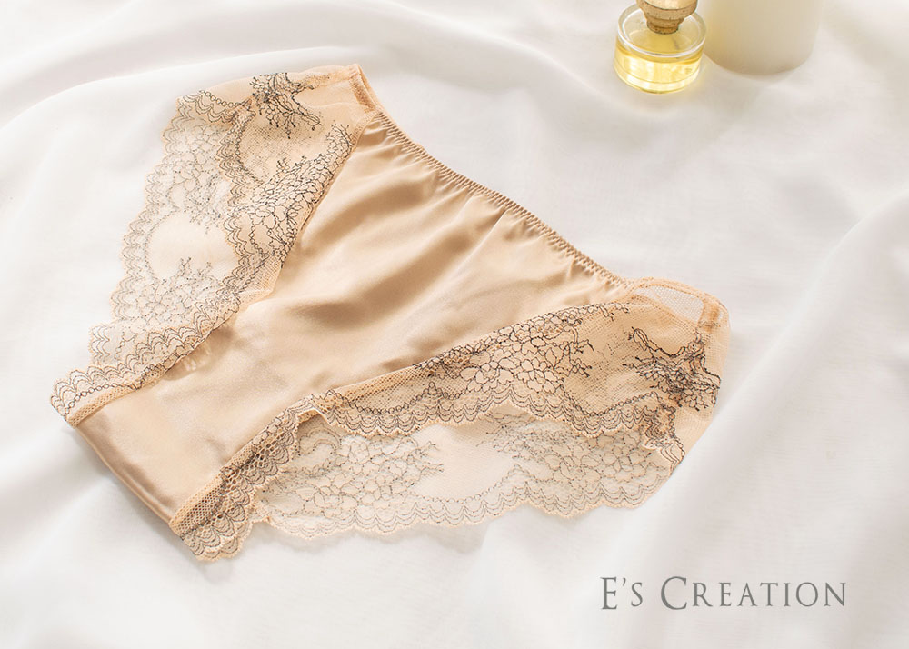 シルクサテン レース付きショーツ 日本製