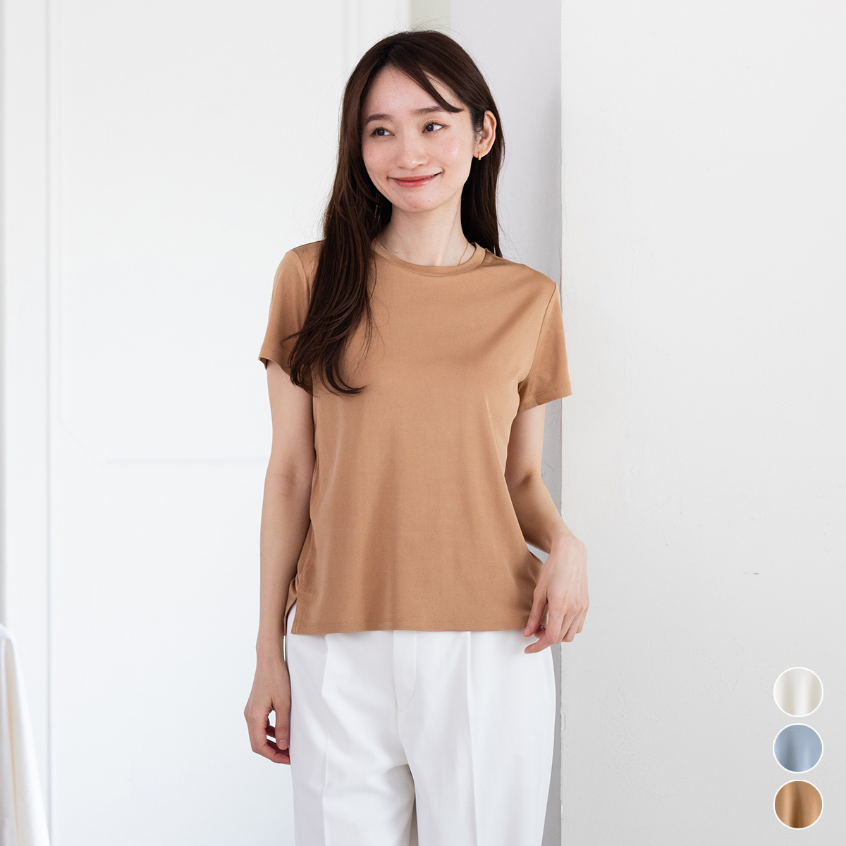 シルク100% 正絹スムース140g クルーネック 半袖Tシャツ