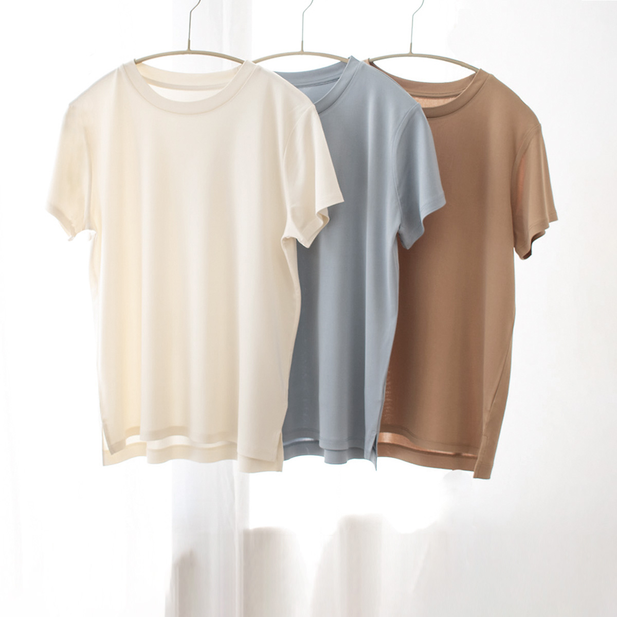 シルク100% 正絹スムース140g クルーネック 半袖トップス