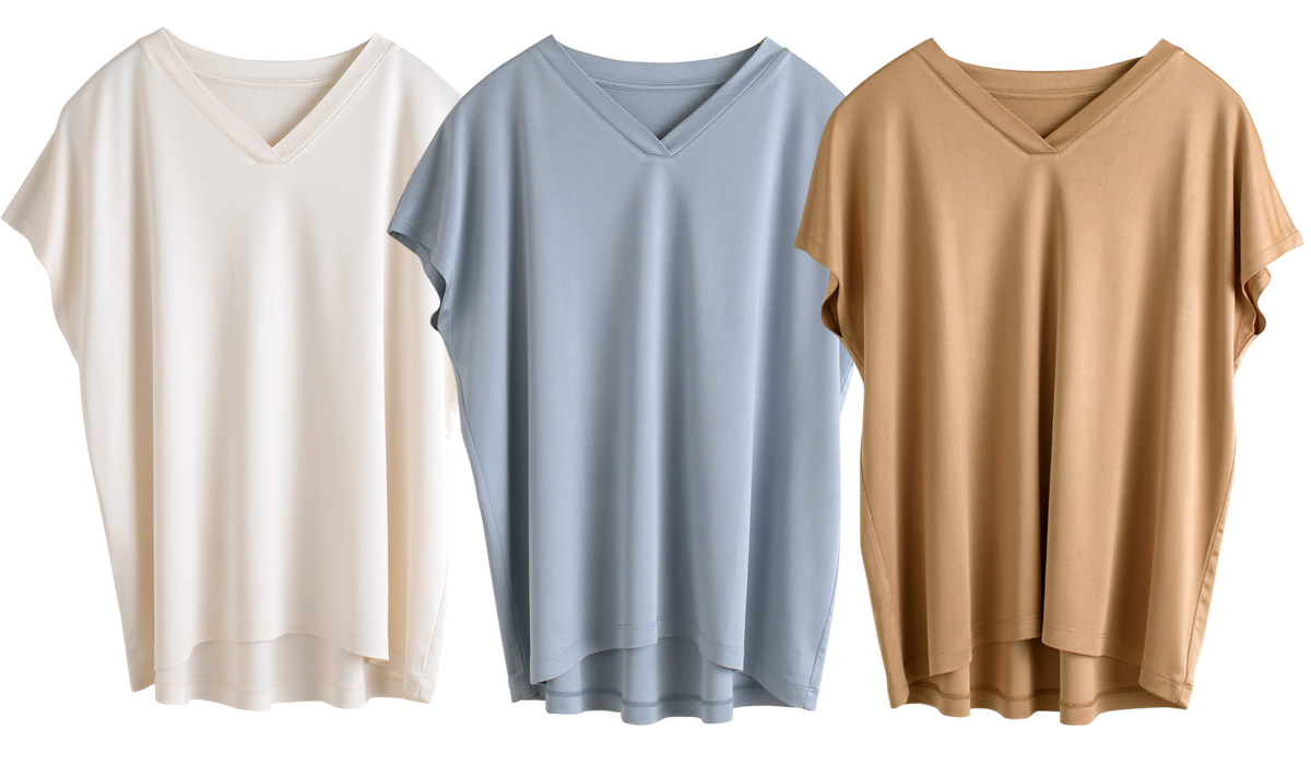 シルク100% 正絹スムース140g Vネック フレンチ袖トップス