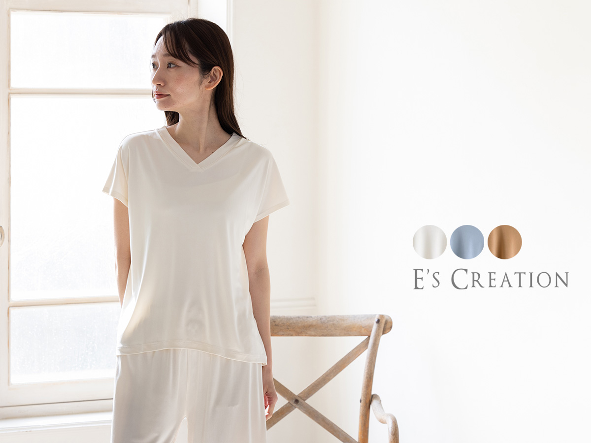 シルク100% 正絹スムース140g Vネック フレンチ袖トップス