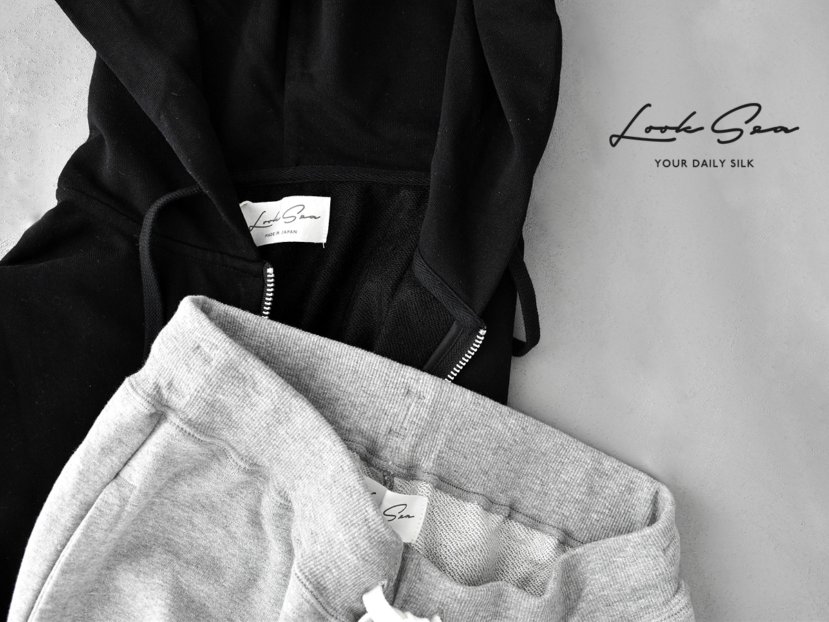 肌側シルク100%パイル スウェット ジップアップパーカー 日本製 メンズ