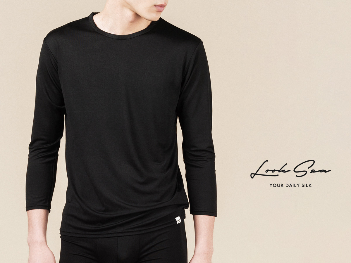 シルク メンズ 7分袖インナー クルーネック 日本製
