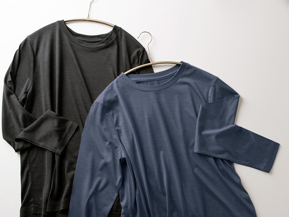 シルク100％ ソフトジャージー クルーネック 長袖トップス 日本製