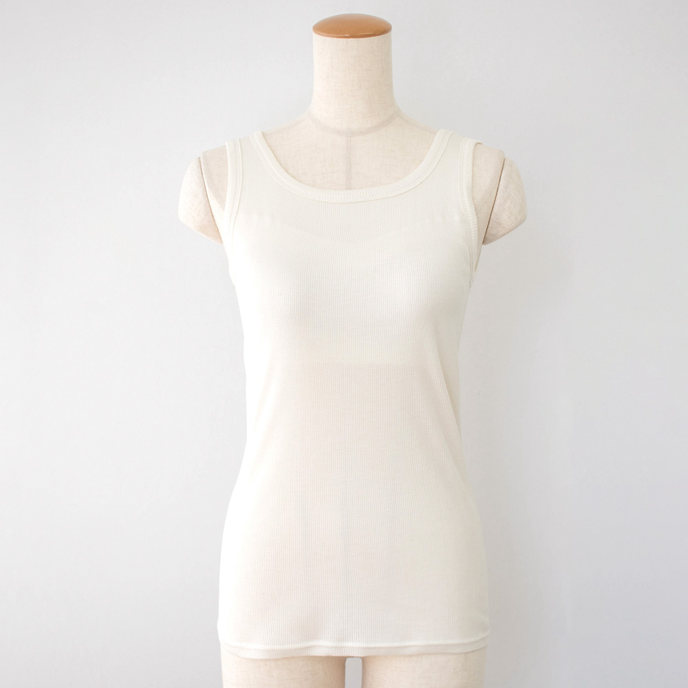 シルク100% テレコ カップ付き タンクトップ 日本製 ウォッシャブル加工