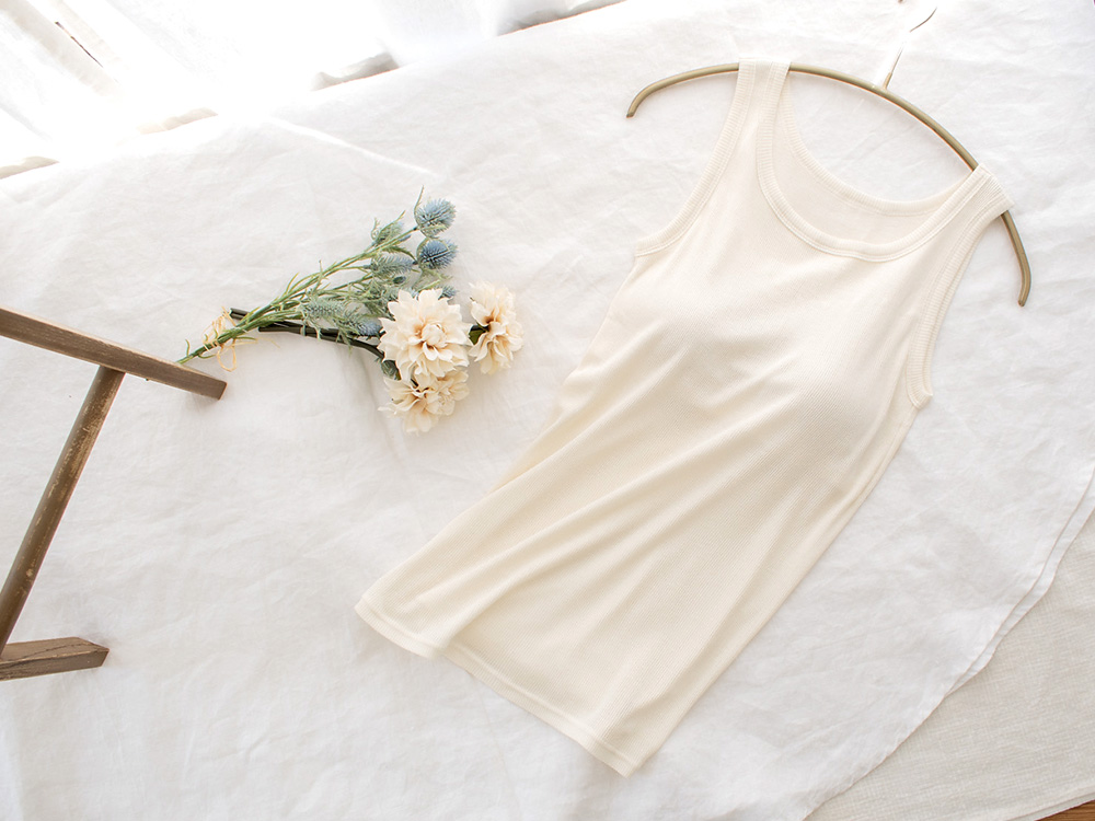 シルク100% テレコ カップ付き タンクトップ 日本製 ウォッシャブル加工