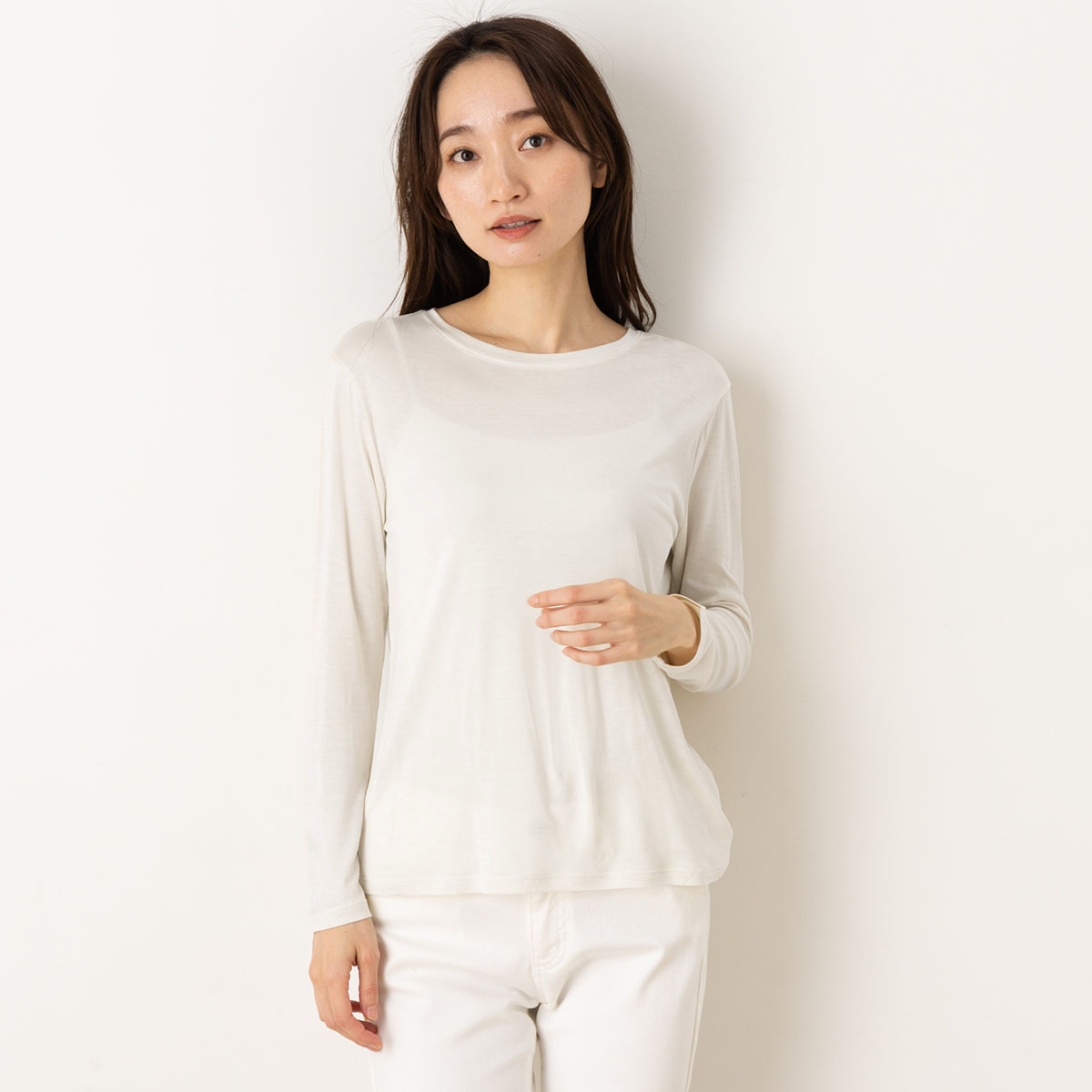 シルク100％ 長袖 インナー 日本製 クルーネック 【ふわ肌シルク】