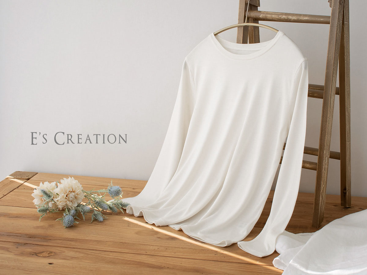 シルク100％ 長袖 インナー 日本製 クルーネック 【ふわ肌シルク】