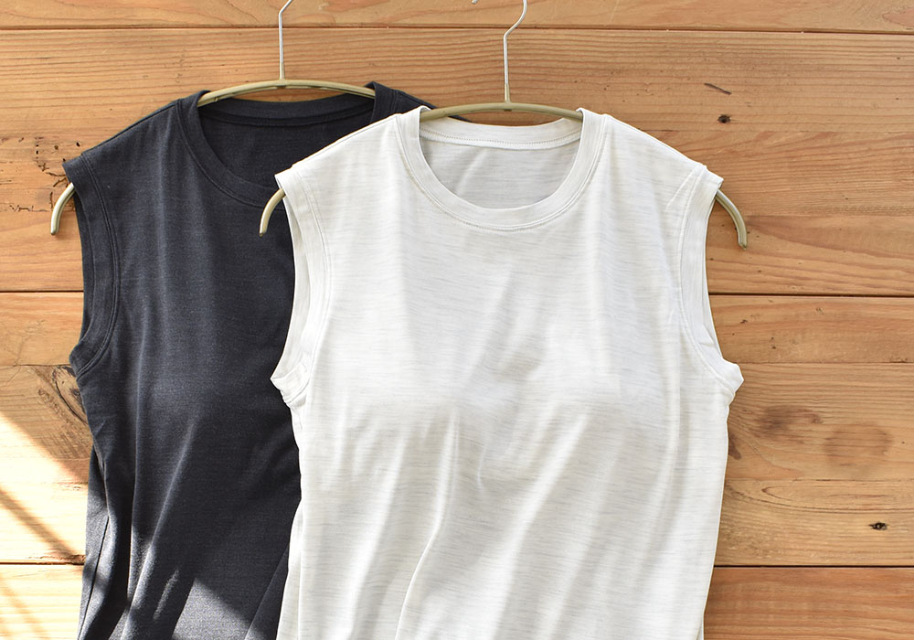 シルク100％ ソフトジャージー カップ付き タンクトップ クルーネック ゆるラク 日本製