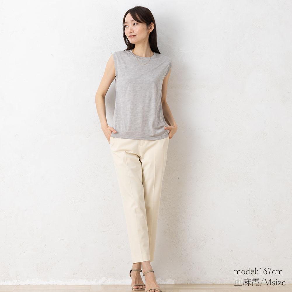 シルク100％ ソフトジャージー カップ付き タンクトップ クルーネック ゆるラク 日本製