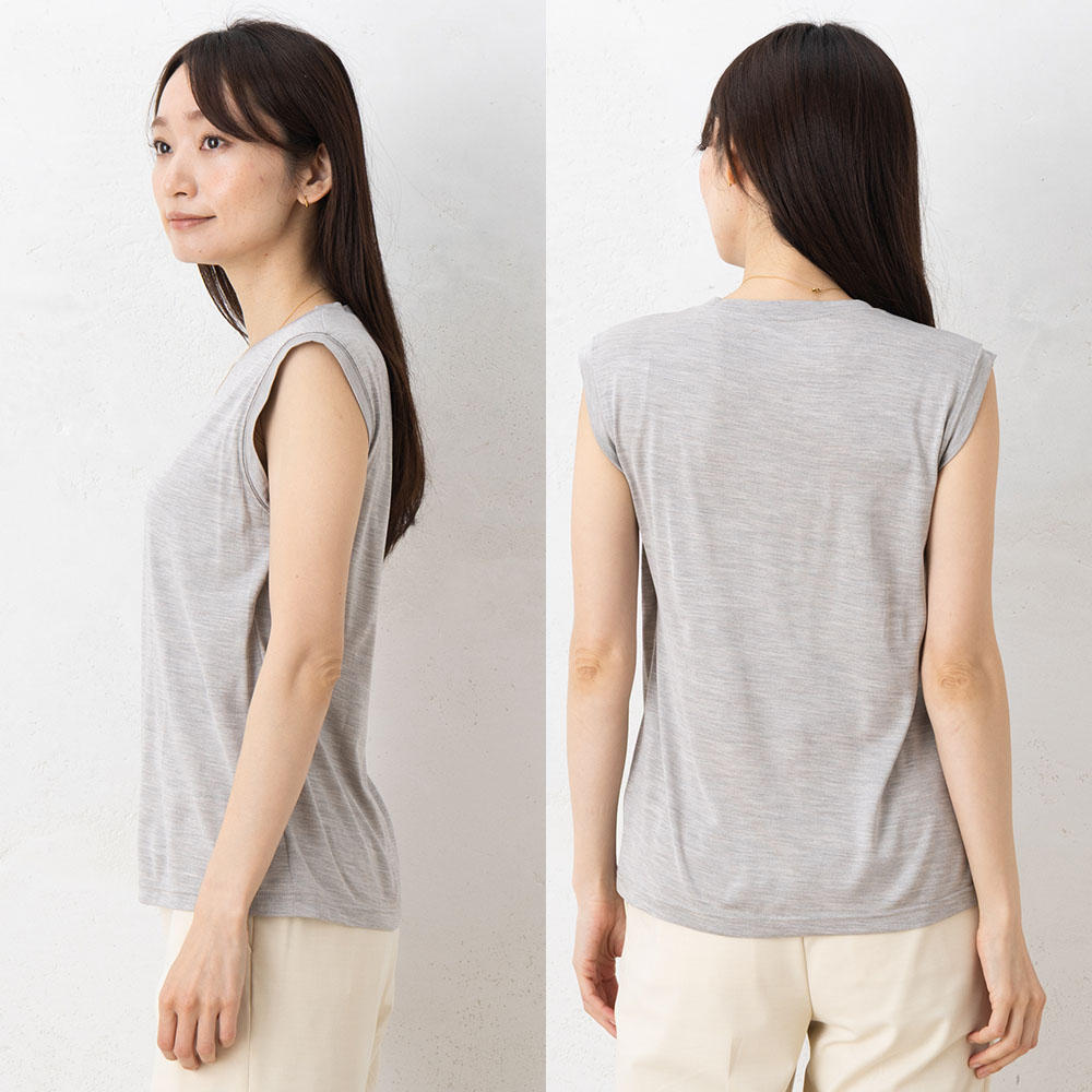 シルク100％ ソフトジャージー カップ付き タンクトップ クルーネック ゆるラク 日本製