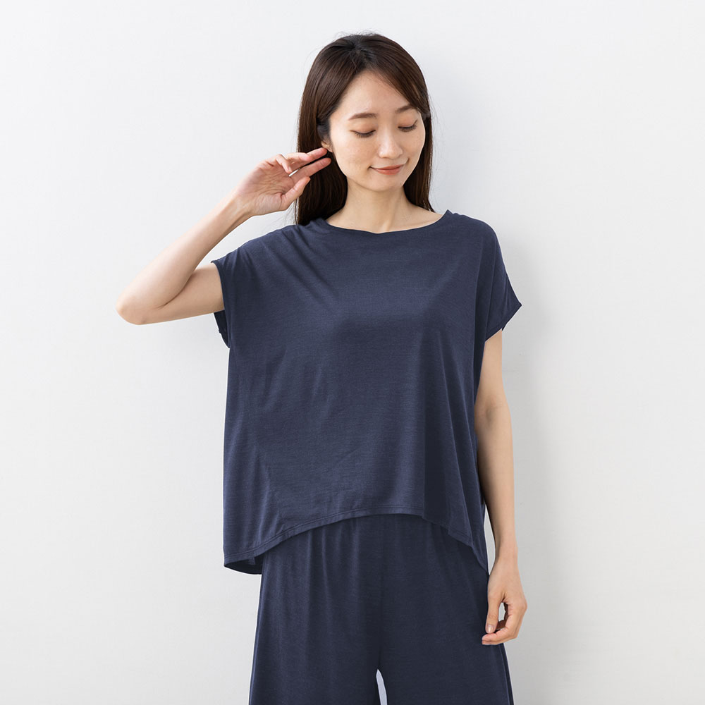 シルク100% ソフトジャージー フレンチ袖トップス 日本製