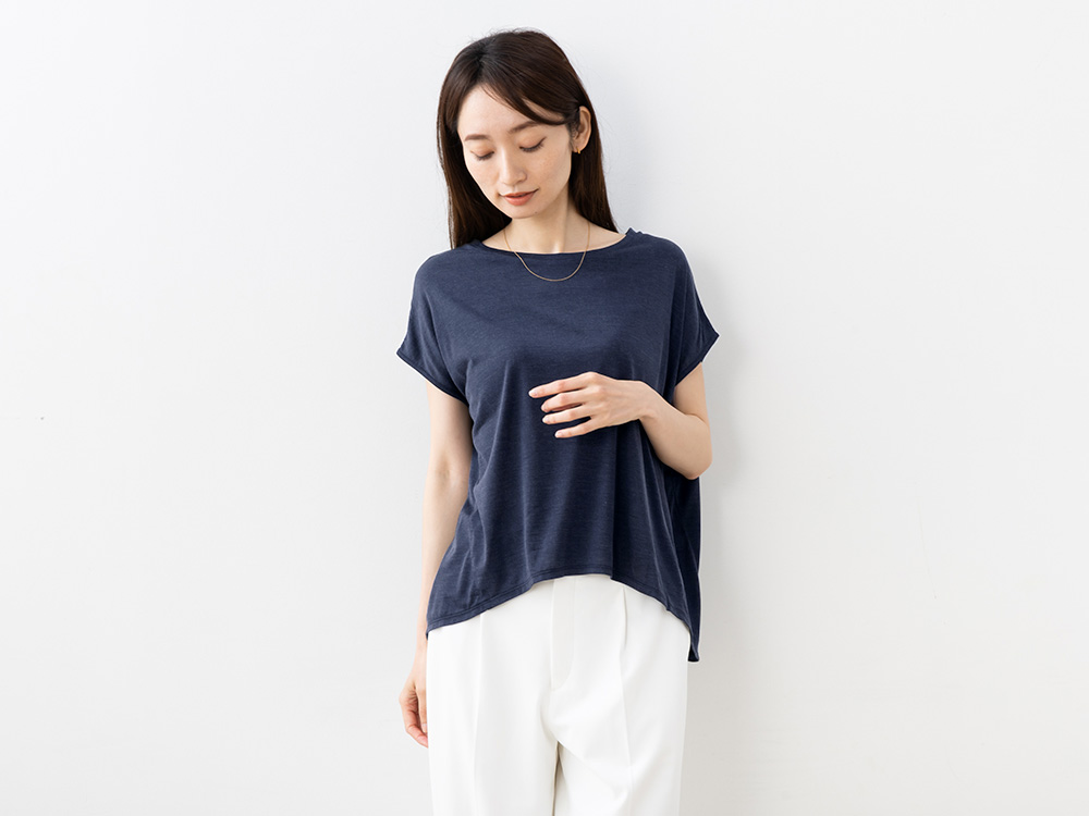 シルク100% ソフトジャージー フレンチ袖トップス 日本製