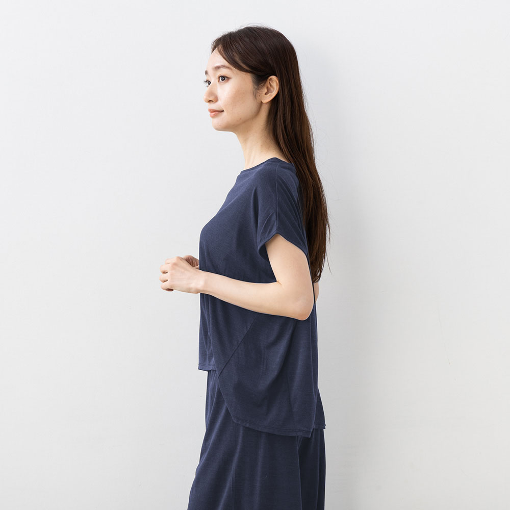 シルク100% ソフトジャージー フレンチ袖トップス 日本製