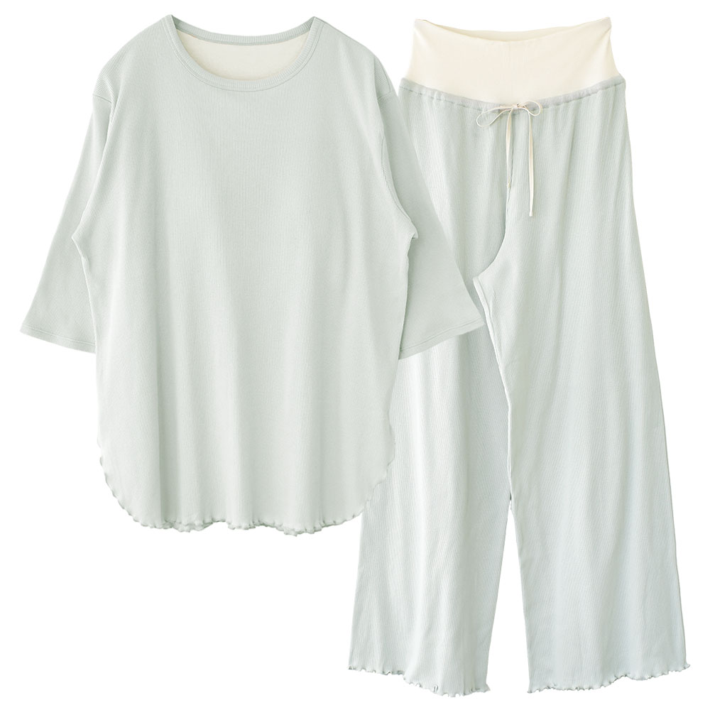 オーガニックコットン100％ テレコ シルクカップ付きパジャマ 上下セット 日本製