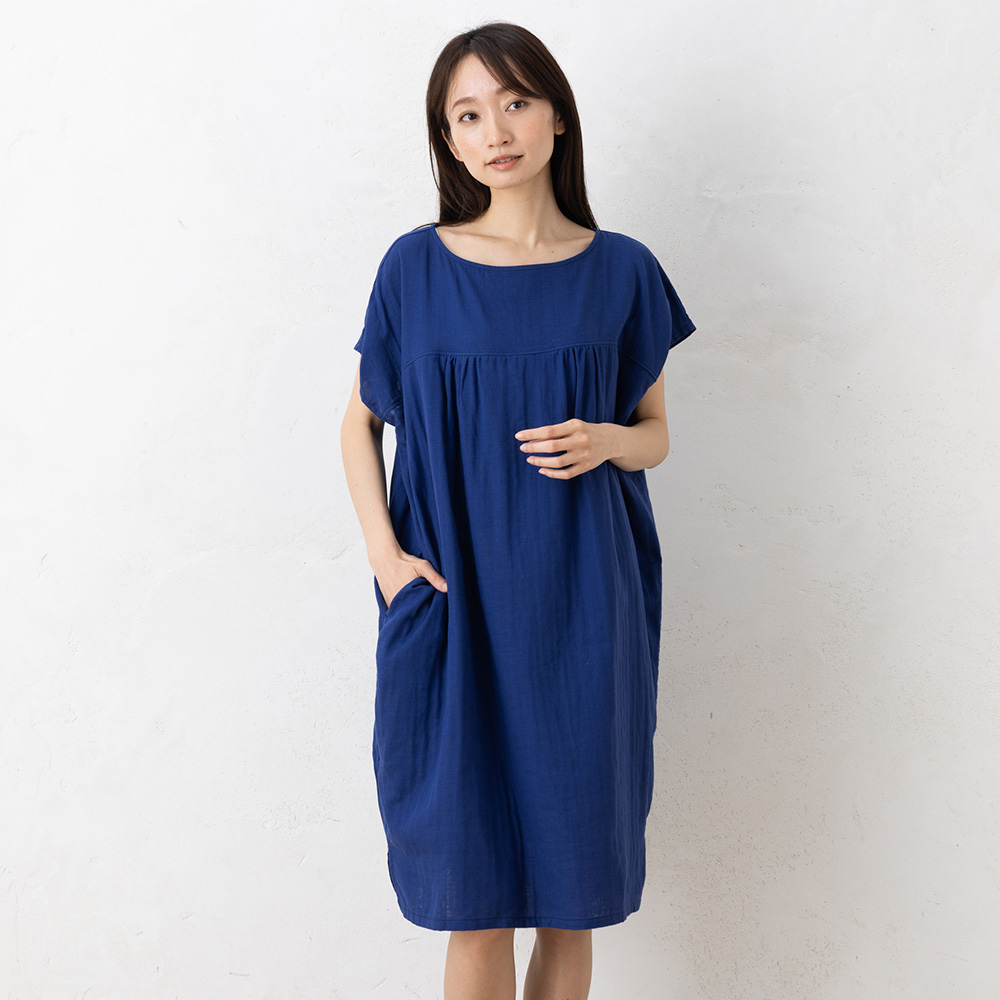 オーガニックコットン100% 和晒しダブルガーゼ 湯上りワンピース 日本製 フレンチ袖
