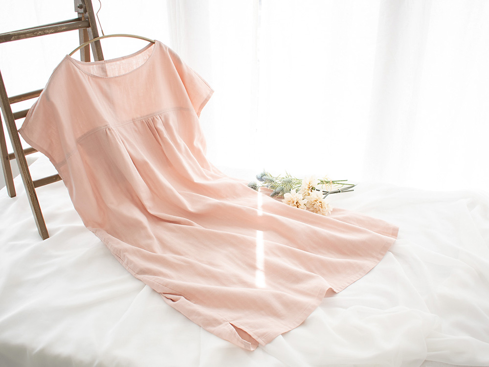 オーガニックコットン100% 和晒しダブルガーゼ 湯上りワンピース 日本製 フレンチ袖