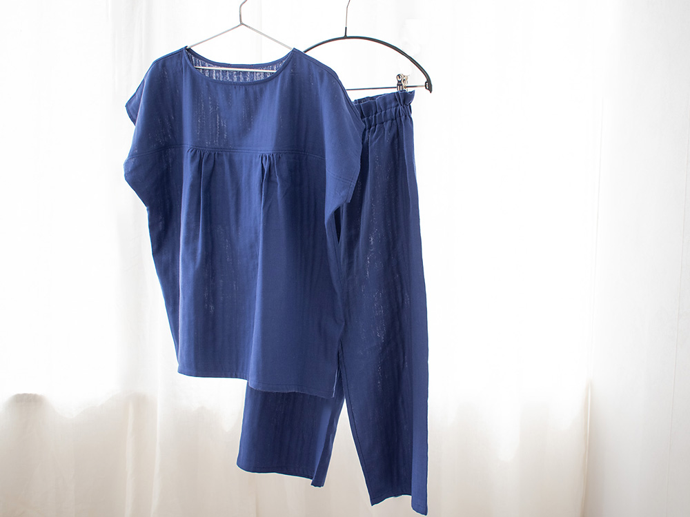 オーガニックコットン100% 和晒しダブルガーゼ 湯上りパジャマ 上下セット フレンチ袖トップスとルームパンツ 日本製