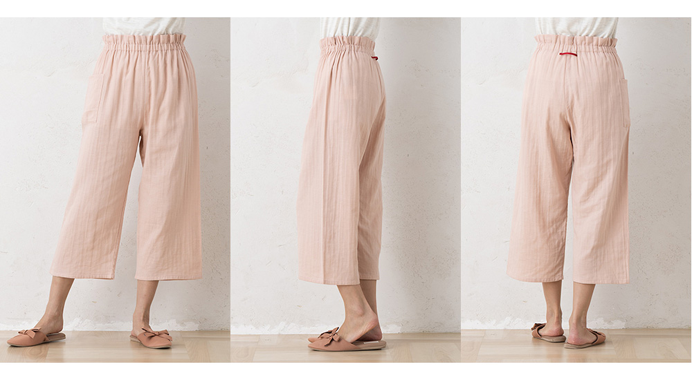 オーガニックコットン100% 和晒しダブルガーゼ 湯上りパジャマ 上下セット フレンチ袖トップスとルームパンツ 日本製