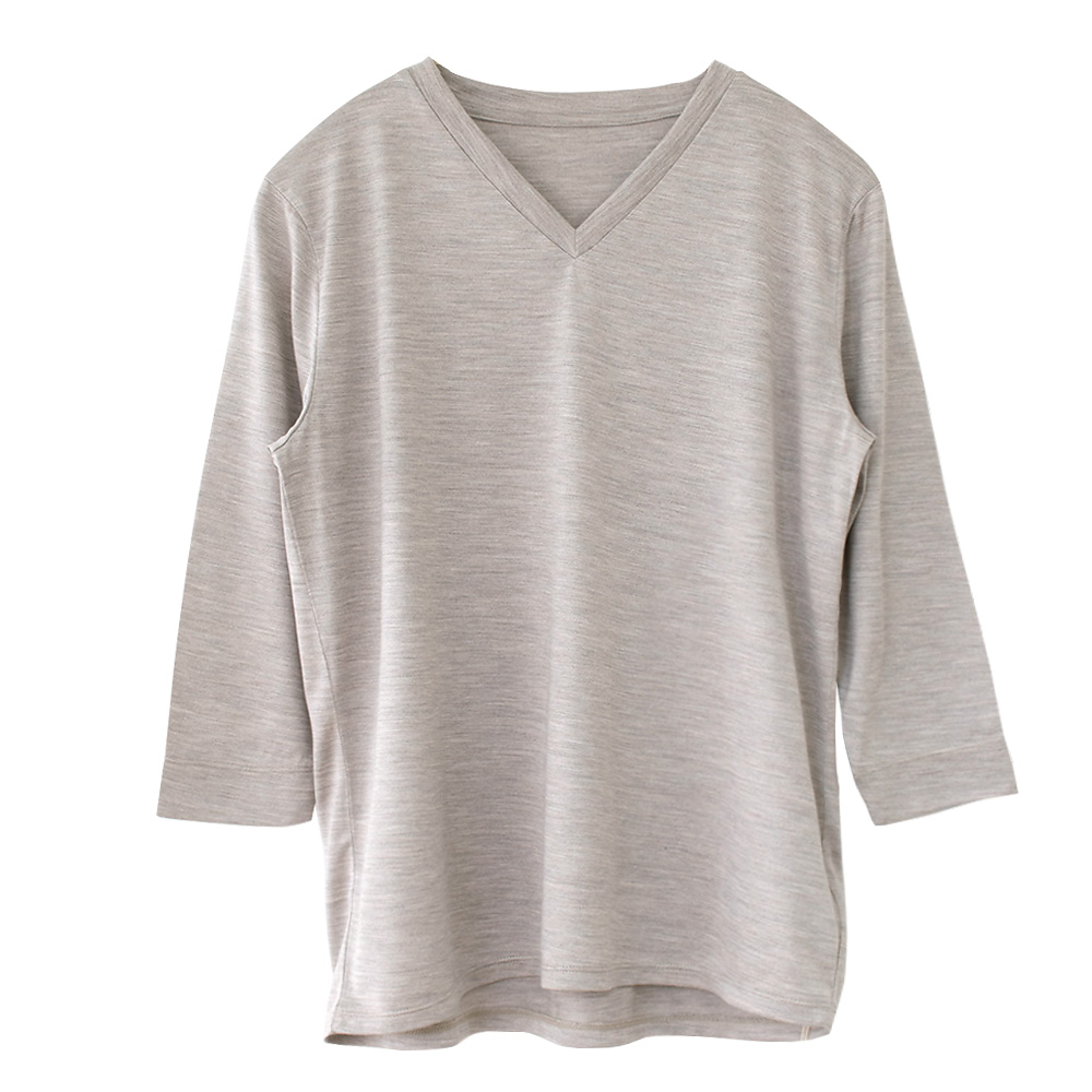 シルク100％ ソフトジャージー Vネック 7分袖トップス 日本製 ウォッシャブル加工