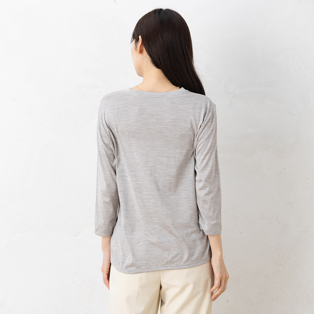 シルク100％ ソフトジャージー Vネック 7分袖トップス 日本製 ウォッシャブル加工