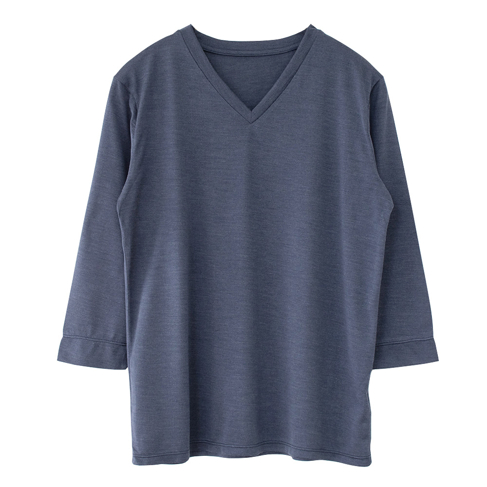 シルク100％ ソフトジャージー Vネック 7分袖トップス 日本製 ウォッシャブル加工