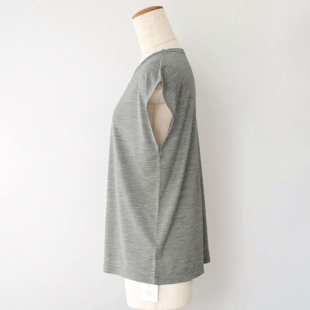 シルク100% ジャージー フレンチ袖 クルーネック Tシャツ 日本製