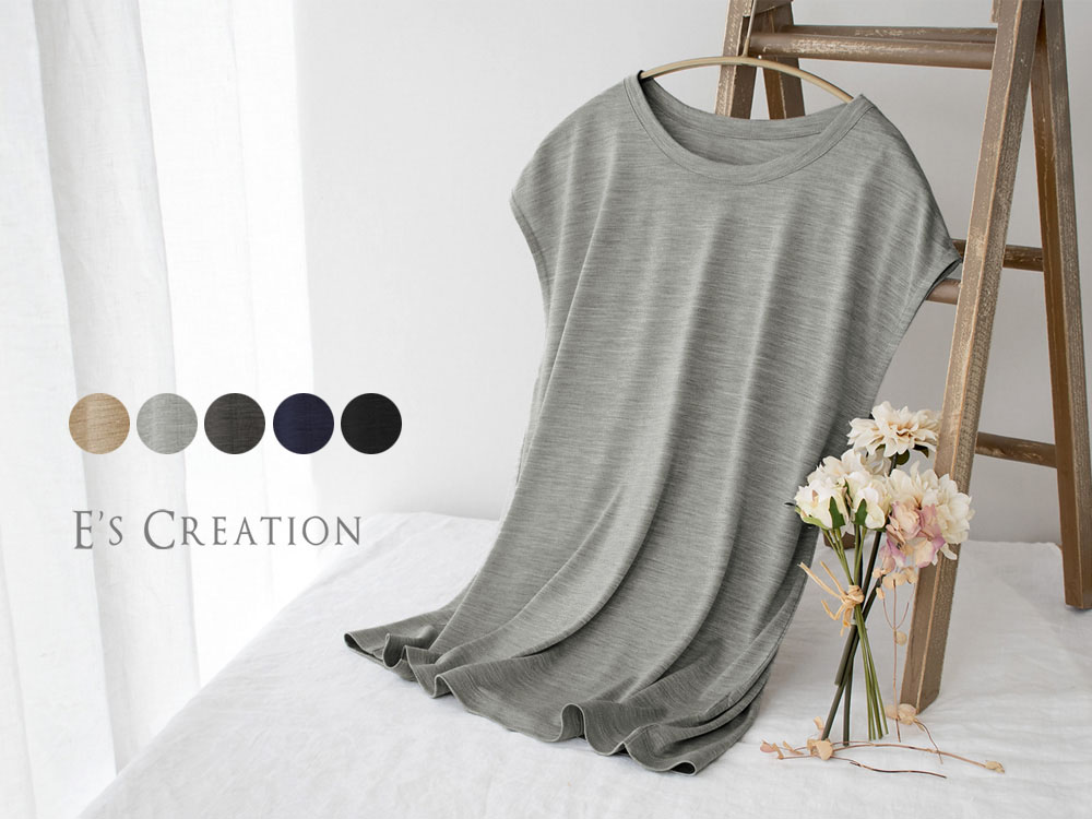 シルク100% ジャージー フレンチ袖 クルーネック Tシャツ 日本製