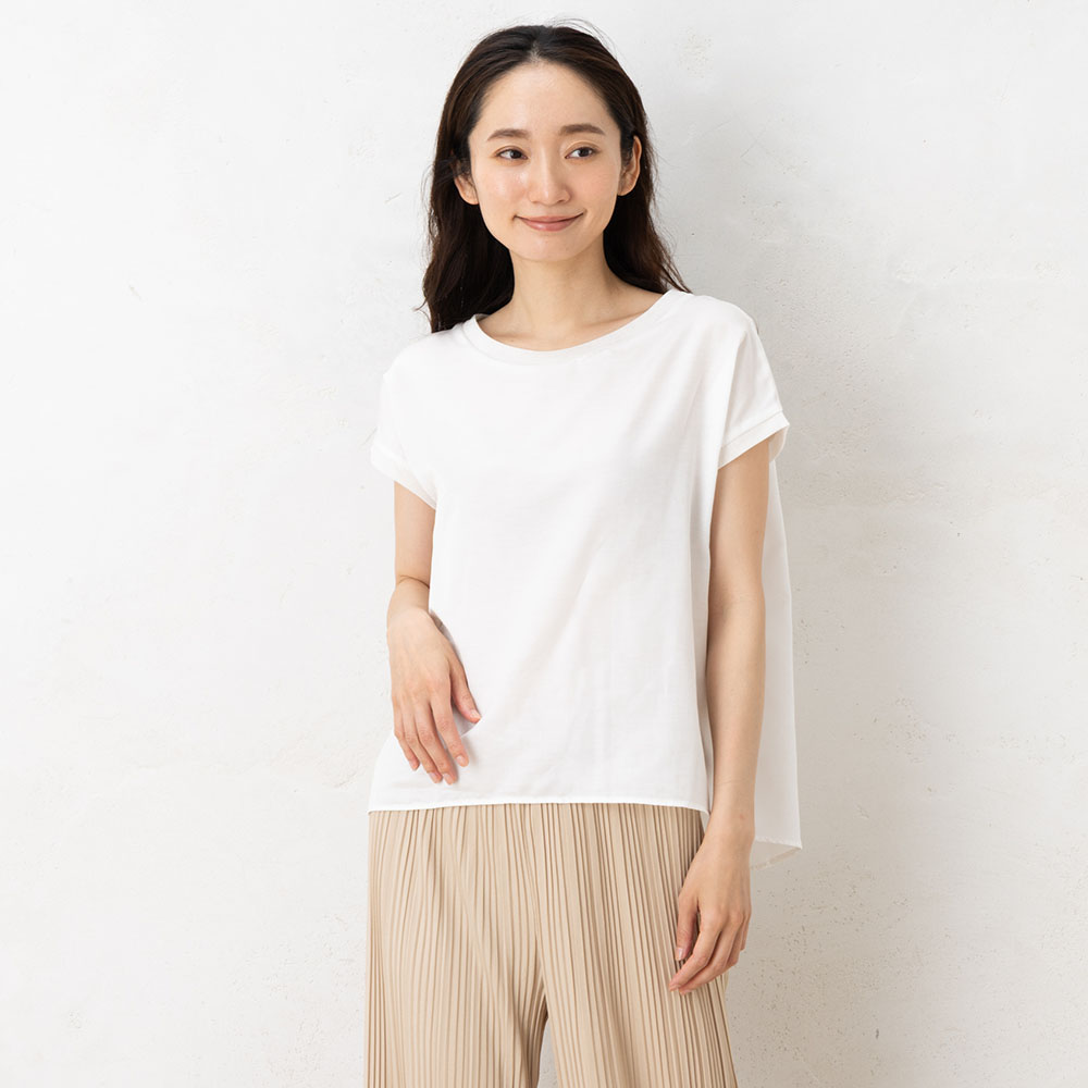 コットンシルクサテン チュール付きトップス 日本製