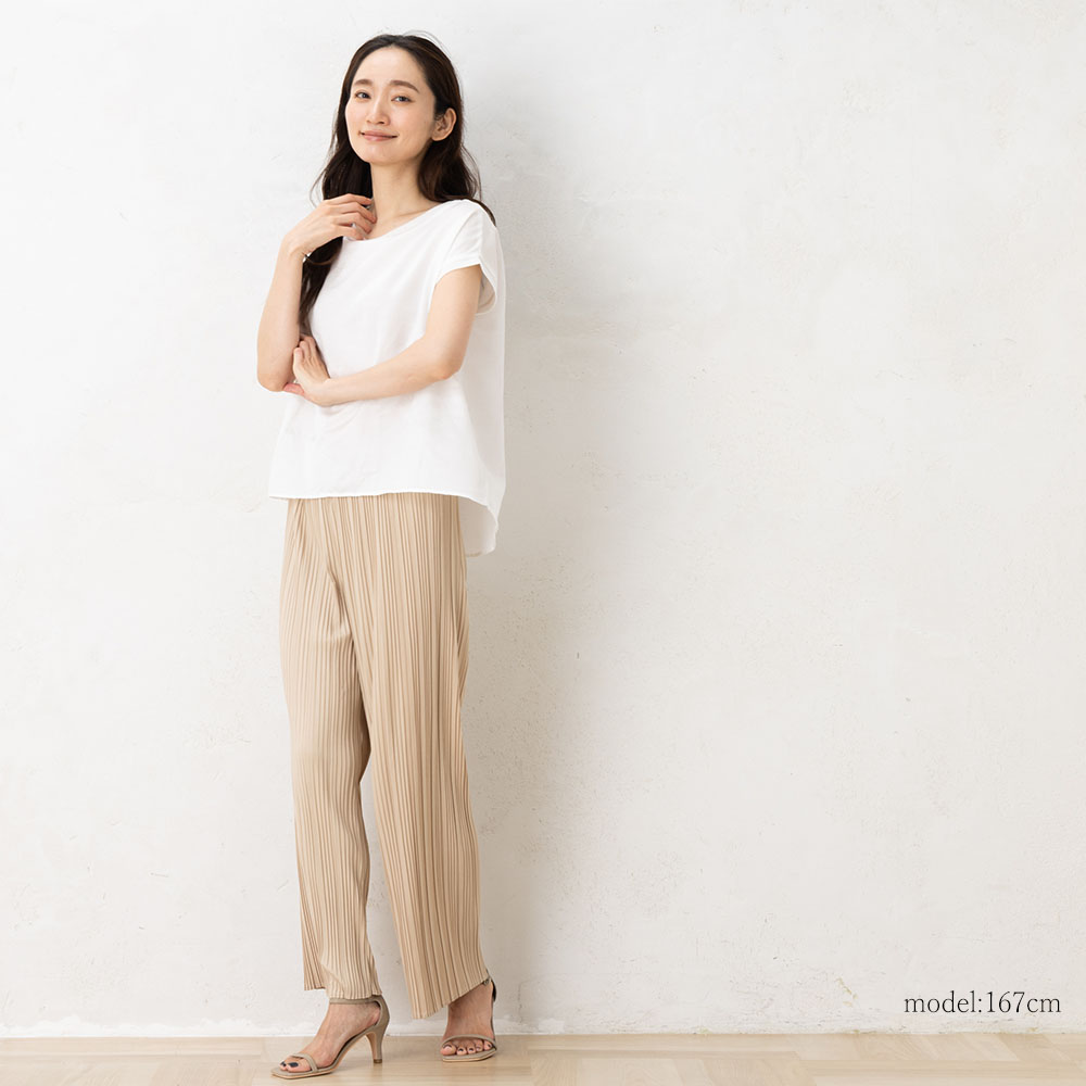 コットンシルクサテン チュール付きトップス 日本製