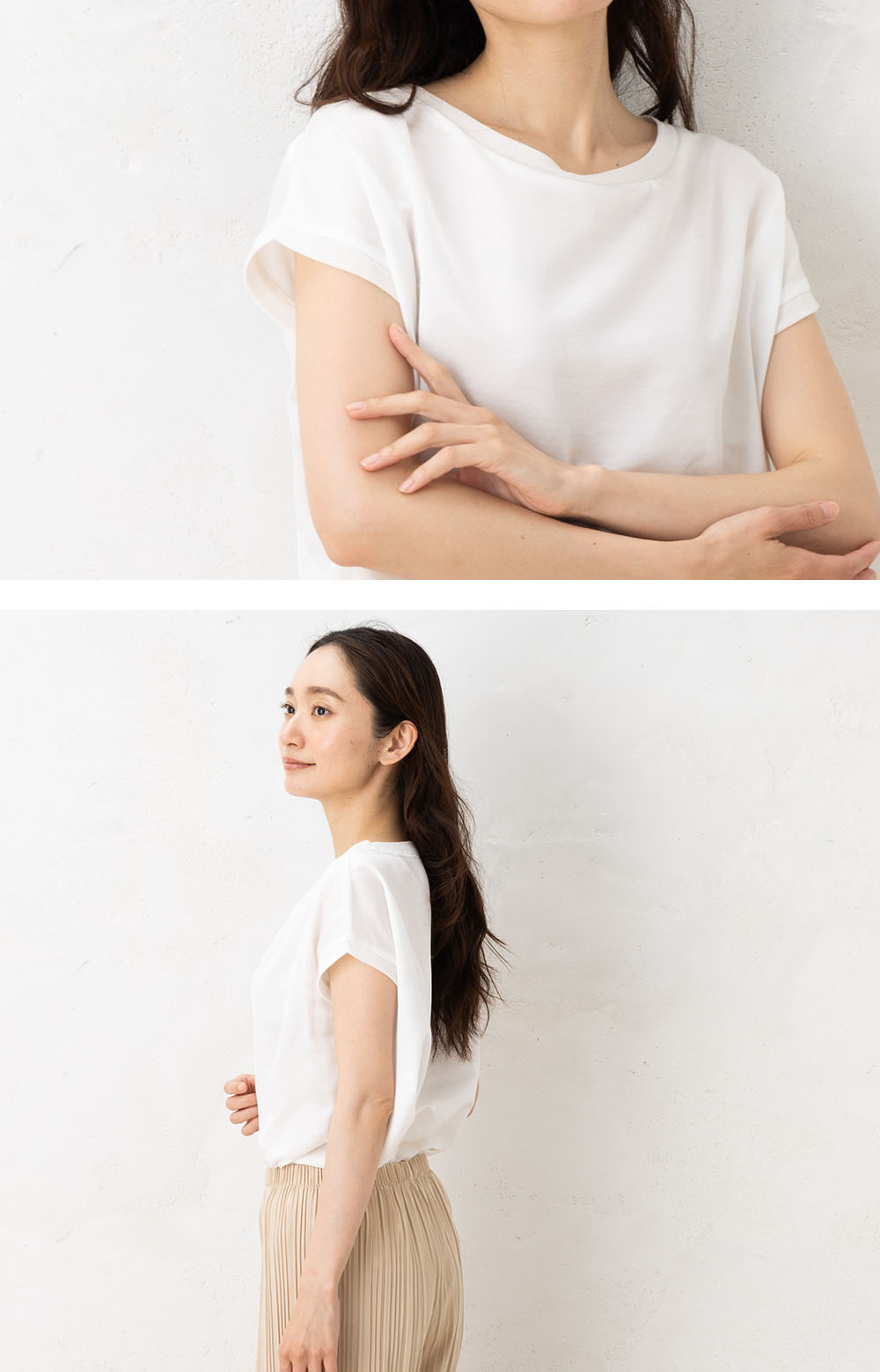 コットンシルクサテン チュール付きトップス 日本製