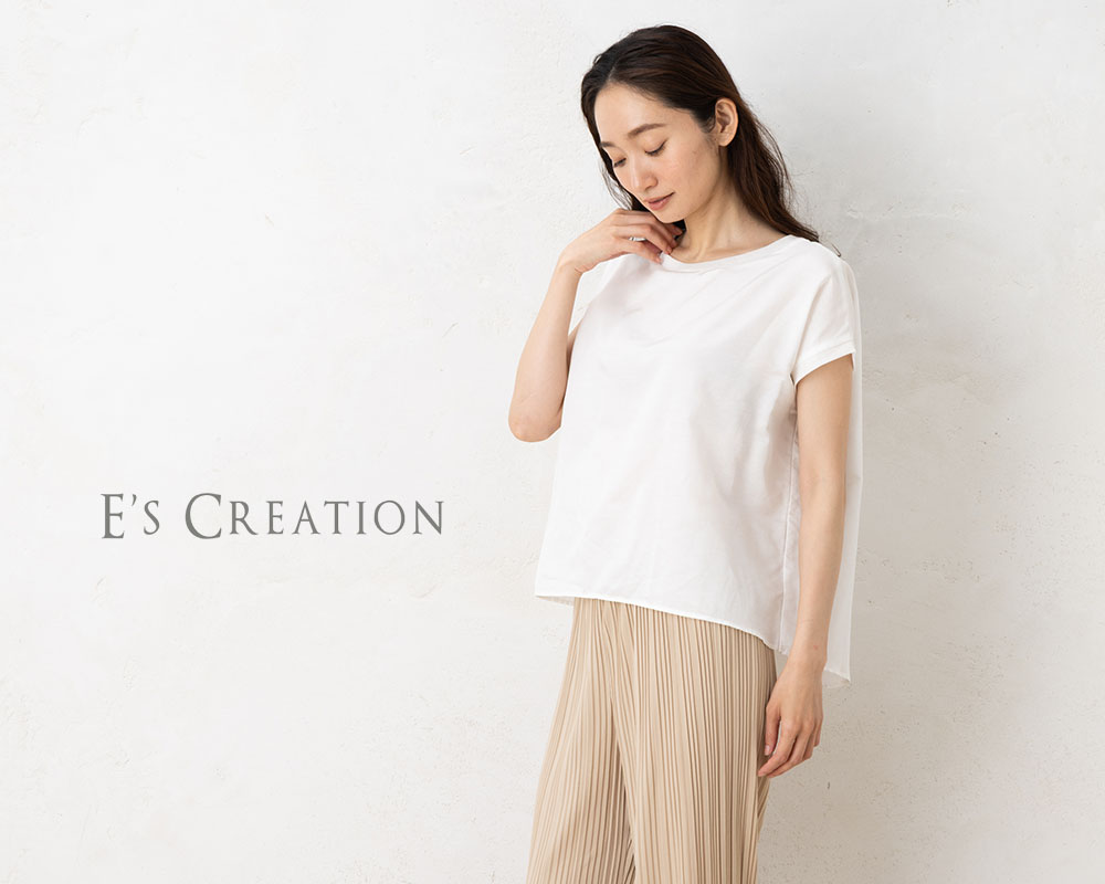 コットンシルクサテン チュール付きトップス 日本製