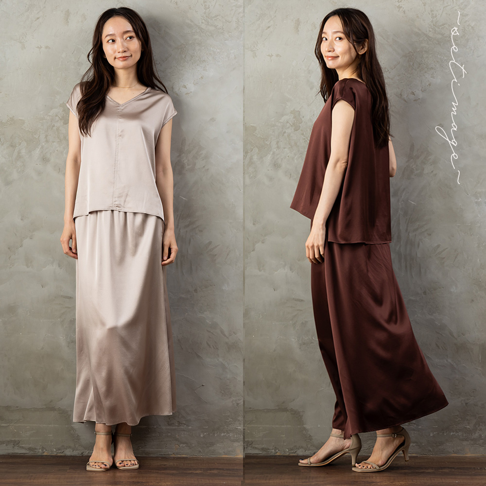 シルク サテンストレッチ ロングスカート 日本製 19匁