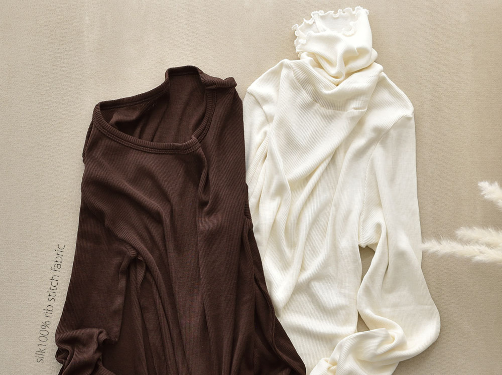 シルク100% テレコ クルーネック 長袖 インナー 日本製 ウォッシャブル加工